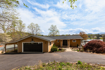 building exterior near lake