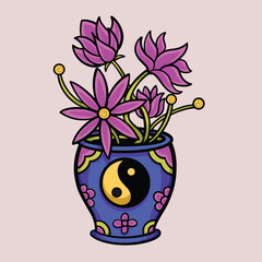 Flower vase yin yang tattoo cartoon