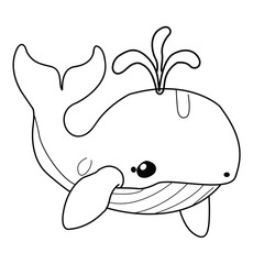 Whale coloring page. Hand drawn whale coloring page. Whale cartoon vector illustration.