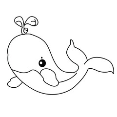 Whale coloring page. Hand drawn whale coloring page. Whale cartoon vector illustration.