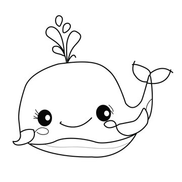 Whale coloring page. Hand drawn whale coloring page. Whale cartoon vector illustration.