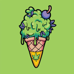 Ice Cream Cone Marijuana Cartoon