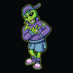 Obraz premium Alien Hip Hop Smoking weed Cartoon
