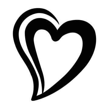 Black and white heart illustration. Heart silhouette clipart.