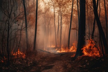 Fototapeta premium Forest fire with trees on fire photo with generative ai