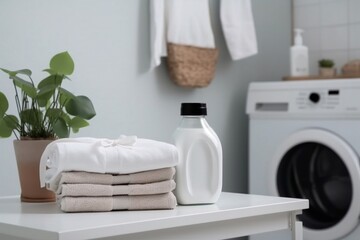 Clean towels in laundry room, generative ai