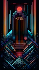 Fototapeta premium Retro Futuristic Wallpaper With Neon 1980s Style Lights