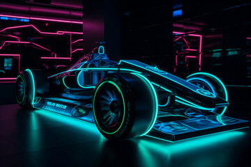 Futuristic Racing Formula At Neon Illumination, Made Using Generative Ai