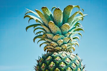 tropical fruit on a tree - a green pineapple. Generative AI