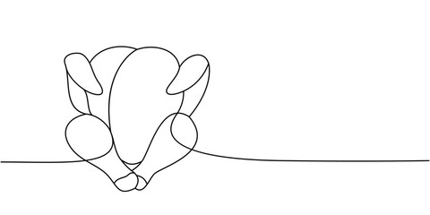 Whole chicken meat one line continuous drawing. Fresh chicken meat continuous one line illustration. Vector minimalist linear illustration.