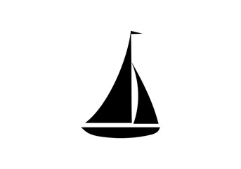 Linear drawing of a sailboat in the waves. illustration of a yacht at sea. Sailboat in the sea logo. Boat with sails on the waves	