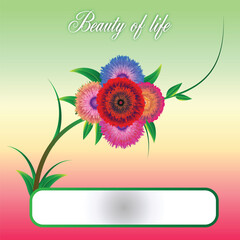 Abstract realistic flowers branch card background.