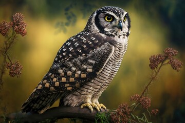 an owl perched on a tree branch in a forest. Generative AI