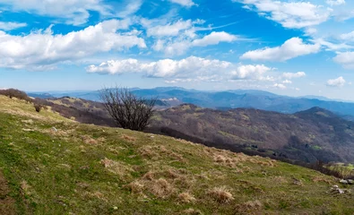 Cercles muraux Ligurie Springtime panorama of the Ligurian Apennines, towards the Piedmont side, seen from the top of Antola mountain  is a small peak on the borders between Piedmont and Liguria (Northern Italy).