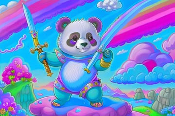 Fototapeta premium Panda with heart shaped balloons- Generate AI