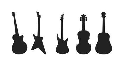 Fototapeta premium Set of Guitar Silhouettes, Electric Guitars, Acoustic Guitars, Jazz Guitar, Rock Guitar, Musical Instrument