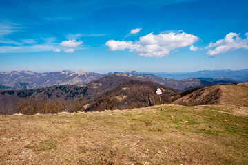 Naklejka premium The path to the top of Monte Antola; it is a small peak on the border between Piedmont and Liguria (Northern Italy), and is a renowned trekking destination.