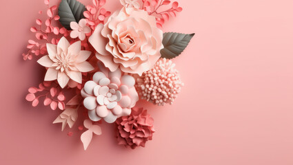 bonito fondo floral con espacio vacío a la derecha en tonos melocotón .Ilustración de IA Generativa 