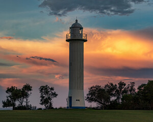 Lighthouse at sunset - Clarence River Lighthouse (or Yamba Lighthouse) (1955) - Yamba, NSW,...