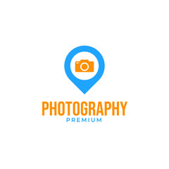 Vector pin photo camera logo design concept illustration idea