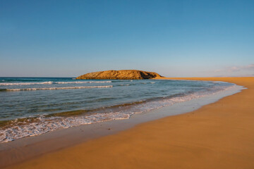 View on La Islotta on Cofete beach on Fuerteventura, Spain - Canary Islands