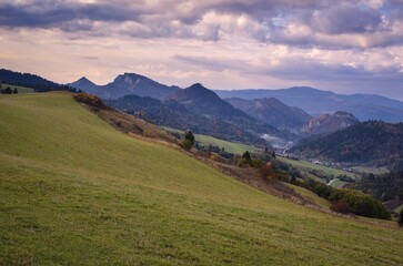 Fototapeta na wymiar Nice rural autumn landscape in the hills. Photo taken on the way to Wysoki Wierch, Slovakia.