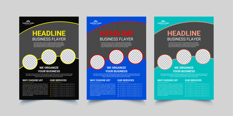 Modern corporate business Flyer design template with red, yellow and black color.
