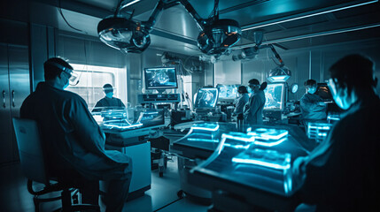 Fototapeta premium Revolutionizing Healthcare: Futuristic High-Tech Medical Treatment and the Expertise of Top Doctors, Captured by Generative AI Technology