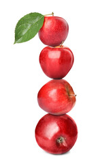 Stack of fresh ripe red apples on white background