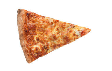 Slice of cheese pizza top view isolated cutout on transparent