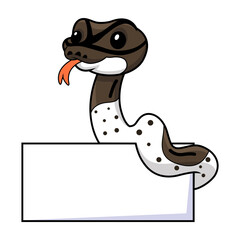 Cute oreo pied ball python cartoon with blank sign