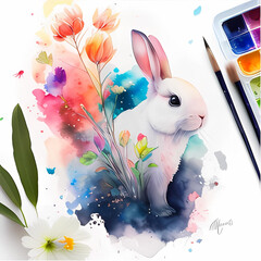 Bunny Bliss: Serene and Calming Illustration of a Peaceful Rabbit, generative ai
