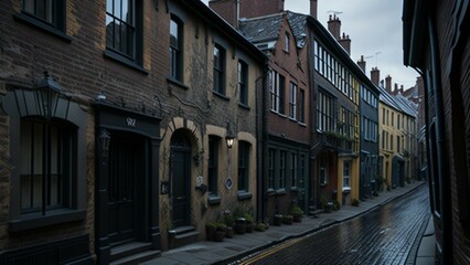 Fototapeta na wymiar Generative Ai, Stone street, with old buildings