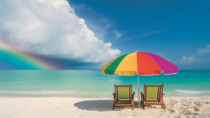 Fototapeta na wymiar Relax and Unwind: Soak Up the Sun and Scenic Views from Our Beachside Lounge Chair and Umbrella