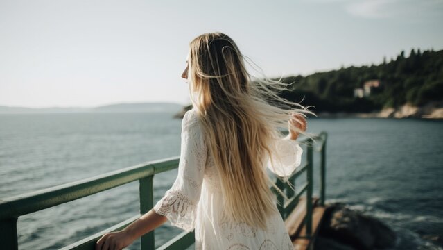 Serenity by the Water: Captivating Photo of a Woman on the Pier