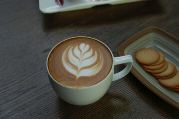 Hot latte in a warm atmosphere