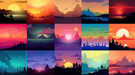 Colorful Natural Scenery 2d Silhouettes