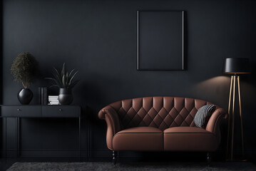 Modern interior design for the home, workplace, interior, upholstered furniture against a dark classic wall, generative ai

