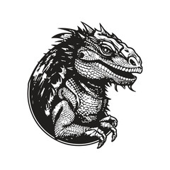 basilisk, vintage logo concept black and white color, hand drawn illustration