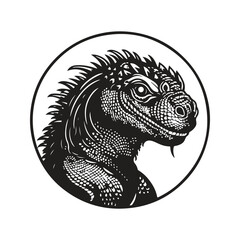 basilisk, vintage logo concept black and white color, hand drawn illustration