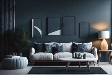 interior living room wall mockup - 3d rendering, 3d illustration, generative ai