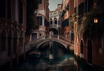 Fototapeta na wymiar Canal with old bridge in Venice, Italy. Generative AI