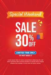 Special Weekend Offer, Sale poster template, Discount Poster 30% off Sale Flyer