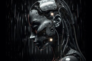 Sad lonely robot. Virtual love concept. AI generated, human enhanced