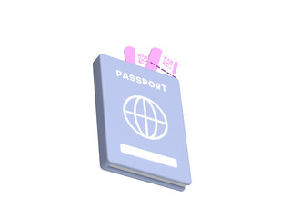 Preparations for a happy journey away. Airplane, ticket,
luggage bag, passport, etc. 3d rendering