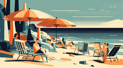 Poster Retro 1970's inspired beach art work © Caseyjadew