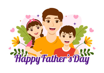 Fototapeta na wymiar Happy Fathers Day Illustration with Father and his Son Playing Together in Flat Kids Cartoon Hand Drawn for Web Banner or Landing Page Templates