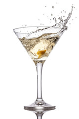 martini glass with splash isolated on transparent background, generative ai