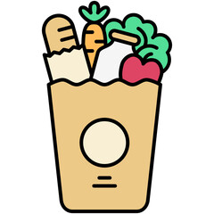 Grocery Icon, Line Filled Icon Style, Home Food Bag Symbol Vector Stock.