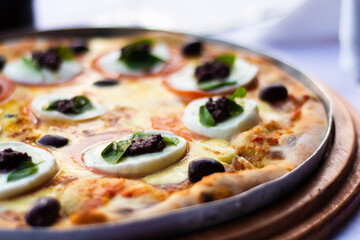 Pizza in close-up, showcasing flavor and juiciness